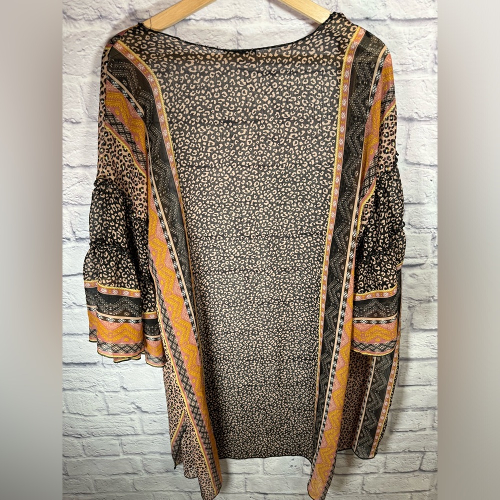 Democracy 3/4 sleeve double ruffle‎ stripe animal print kimono size small/medium - Picture 6 of 6